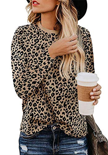 Book Cover Flow.month Womens Casual Shirts Round Neck Leopard Print Tunic Tops
