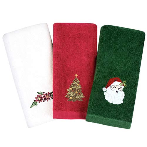 Book Cover Armyte Christmas Hand Towels Washcloths, 100% Pure Cotton Bathroom Kitchen Washcloths Towels, Wash Basin Towels 12 x 18 Set of 3, Christmas Holiday, Dish Towels for Drying, Cleaning, Cooking & Baking