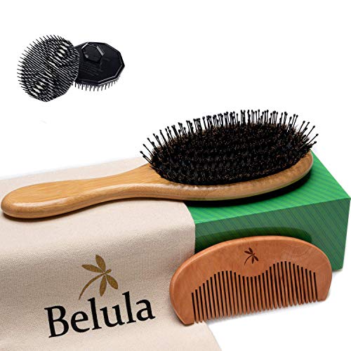 Book Cover Premium Boar Bristle Hair Brush for Men Set.Styling Mens' Hair Brush with Nylon Pins. Boar Bristle Brush, 2 x Palm Brush, Wooden Comb & Travel Bag Included.