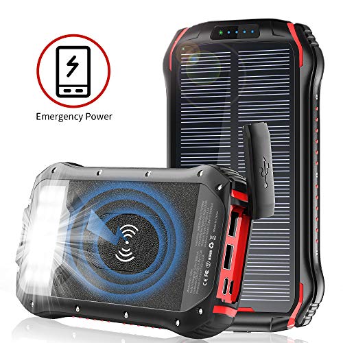 Book Cover Solar Charger 26800mAh, ORYTO Qi Wireless Portable Solar Power Bank External Backup Battery, 3 Outputs-5V/3.1A & 2 Inputs Huge Capacity Phone Charger for Smartphones, 18LED Flashlights for Outdoor