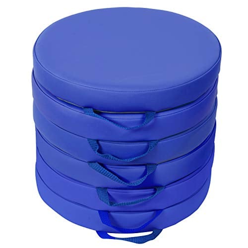 Book Cover SoftScape 15 inch Round Floor Cushions with Handles; Flexible Seating for in-Home Distance Learning, Daycare, Preschool, Classroom; 2 inch Thick Deluxe Foam (6-Pack) - Blue, 11232-BL