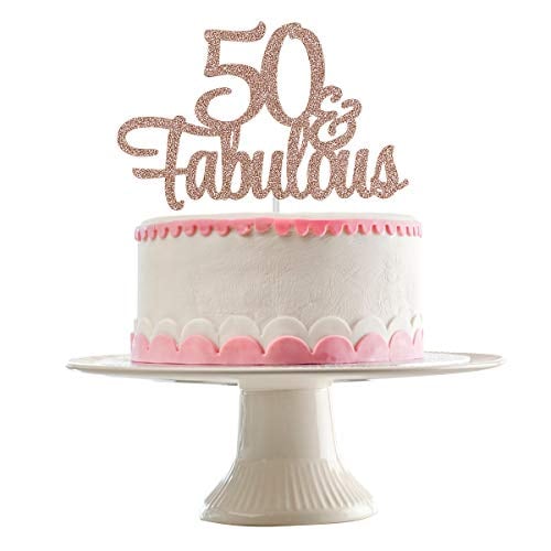 Book Cover 50 and Fabulous Cake Topper Rose Gold Glitter 50 Birthday Cake Topper, Fifty and Fabulous Cake Topper 50th Birthday Cake Topper for Women