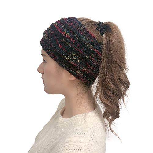 Book Cover Women Winter Stretchy Soft Knitted Comfort Beanie Hats Skullies Cap Ear Warmer Headband (Black/multi)