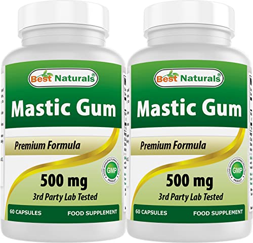 Book Cover Best Naturals 2 Pack Mastic Gum Capsules 500 mg - 60 Count - (Non-GMO) (Gluten Free) - Promotes Healthy Stomach & Duodenal Health - (Total 120 Capsules)
