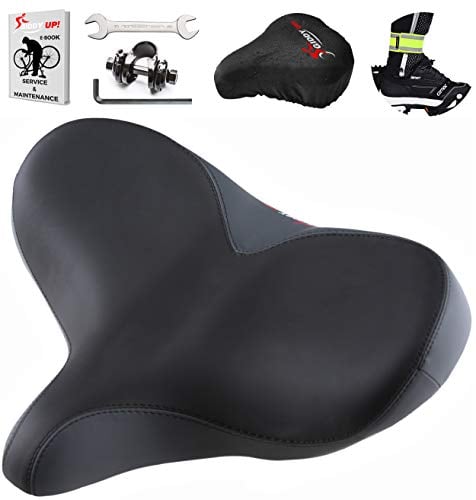 Book Cover Giddy Up! Bike Seat - Oversize Comfortable Bicycle Saddle - Extra Wide Replacement Universal Fit Indoor Outdoor Padded Memory Foam