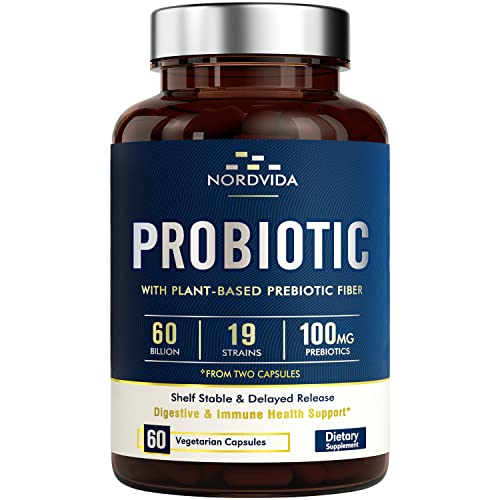Book Cover Probiotics 60 Billion CFU 19 Strains with Organic Prebiotic for Men & Women, Shelf Stable Delayed Release, No Need for Refrigeration, Digestive & Immune Health, Non-GMO, Vegan, No Soy Dairy, 60 Caps