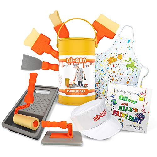 Book Cover Li'l-Gen Painter's Tool Set Plus Book - Pretend Play Toddler Toys for Kids Age 2-4, Includes Cap, Apron, 8 Painter Tools and Storage Paint Bucket