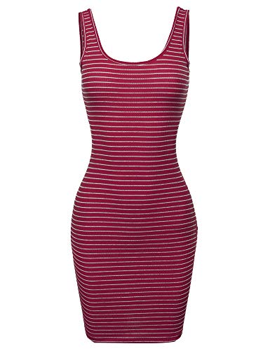 Book Cover Awesome21 Women's Stripe Print Scoop Neck Sleeveless Ribbed Body-Con Mini Dress