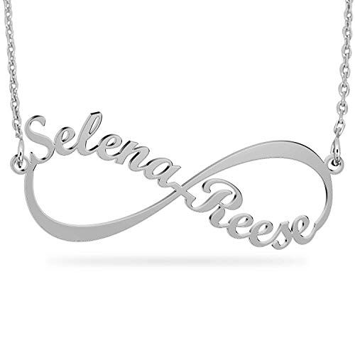 Book Cover Personalized Custom Eternal Infinity Name Necklace for Women Sterling Silver Couple Heart Name Necklace Custom Made with 2 Names