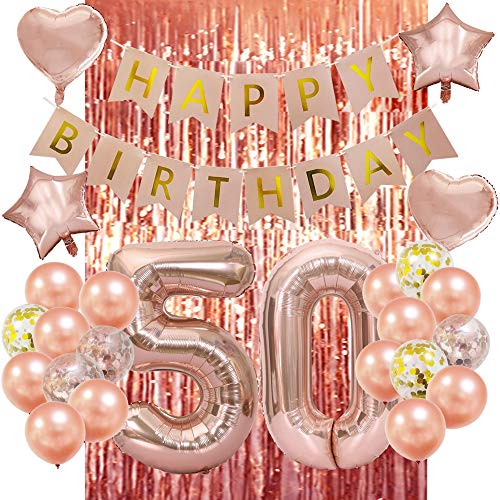 Book Cover Rose Gold 50th Birthday Decorations-Happy 50th Birthday Decorations 50 Party Decorations for Women Men