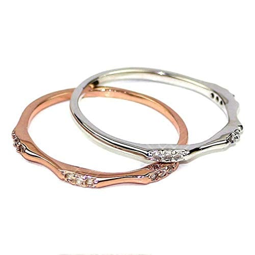 Book Cover JESMING 1mm Silver Plated 9 Tiny Diamond Pieces Women's Plain Band Knuckle Stacking Midi Rings Comfort Fit Silver/Gold/Rose Tone (Silver,6)