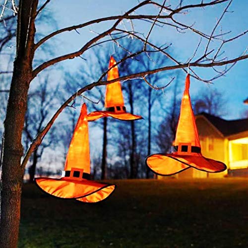 Book Cover HOTUEEN Halloween Witch Hat with LED Light Decor Party Costume Cosplay Props Gift Baskets (with Hook)