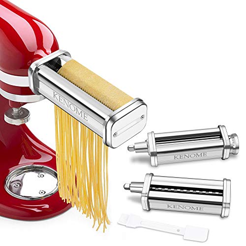 Book Cover 3-Piece Pasta Roller & Cutter Attachment Set for KitchenAid Stand Mixers, Durable Stainless Steel pasta attachments for KitchenAid