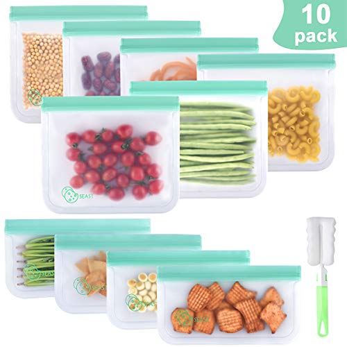 Book Cover SEAST Reusable Slicone Storage Bagsï¼ˆ6 Sandwich Bags & 4 Snack Bag) Leak Proof Freezer Bags for Kid Lunch Food, Family Picnic, Food Storage, Toiletries, Make-up