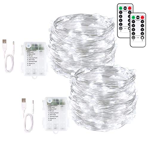 Book Cover Blingstar Fairy Lights 2 Pack String Lights 33ft 100 LED USB and Battery Operated Christmas Lights Remote Control Timer 8 Modes Firefly Lights Cool White Fairy String Lights for Bedroom Wedding Decor
