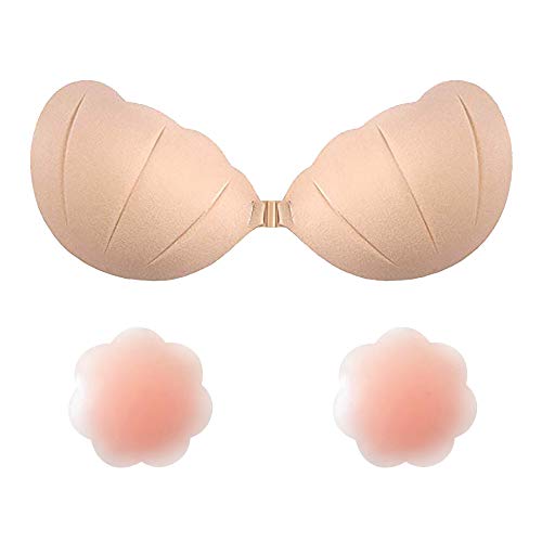 Book Cover Qinner Adhesive Bra, Sticky Silicone Strapless Backless Reusable Push up Invisible Bra for Backless Dress