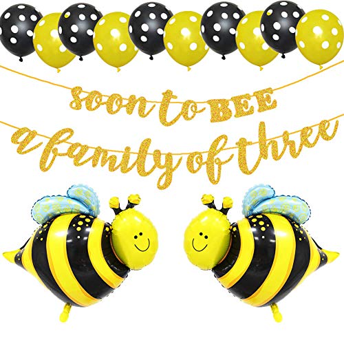 Book Cover LetDec Soon To BEE A Family of Three Banner, Welcome Baby Party Banner, Bumblebee/Bumble Bee/Honey Comb Bee/Bee Beehive Theme Baby Shower Party Supplies Decoration