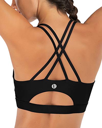 Book Cover RUNNING GIRL Strappy Sports Bra for Women, Sexy Crisscross Back Medium Support Yoga Bra with Removable Cups