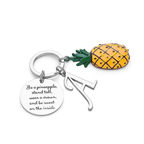 Book Cover Pineapple Gifts Initial Charm Keychain - Be a Pineapple Keychain Gifts for Her