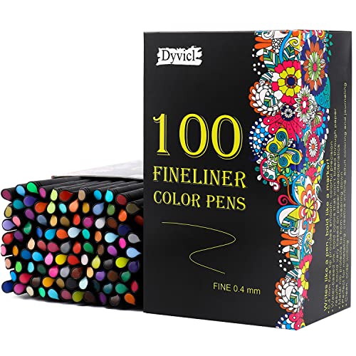 Book Cover Dyvicl Fineliner Fine Point Pens, 100 Colors 0.4mm Fineliner Color Pen Set Fine Point Markers Fine Tip Drawing Pens for Journaling Writing Note Taking Calendar Agenda Adult Coloring