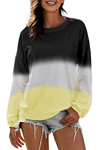 Book Cover LALAGEN Womens Casual Long Sleeve Oversized Gradient Color Block Pullover Sweatshirts