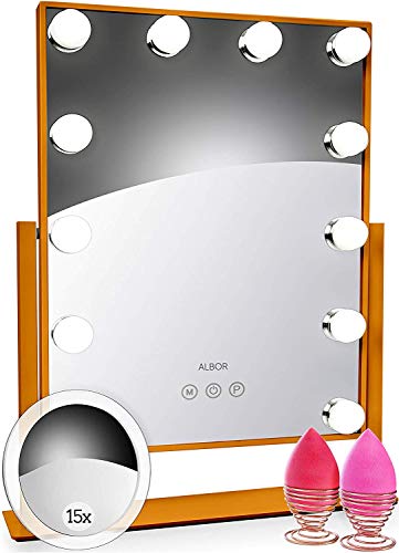 Book Cover Albor Makeup Vanity Mirror with Lights - Lighted Makeup Mirror with Magnification Makeup Mirror with Lights Led Mirror Magnifying Mirror with Light Orange Lighted Mirror Vanity Lights