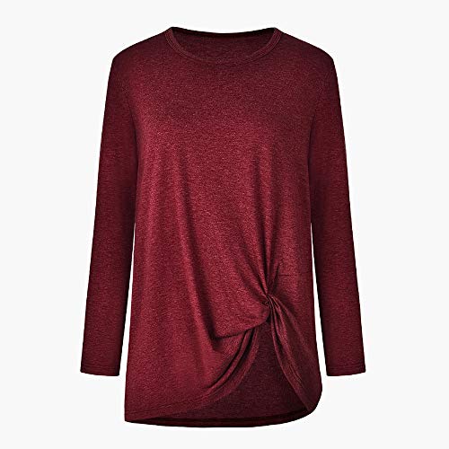 Book Cover Aimik 2020 Women Casual Solid Crewneck Loose T-Shirt Long Sleeve Autumn Twisted Tops Blouse Tunic Sweatershirts - Multicoloured - XX-Large Wine
