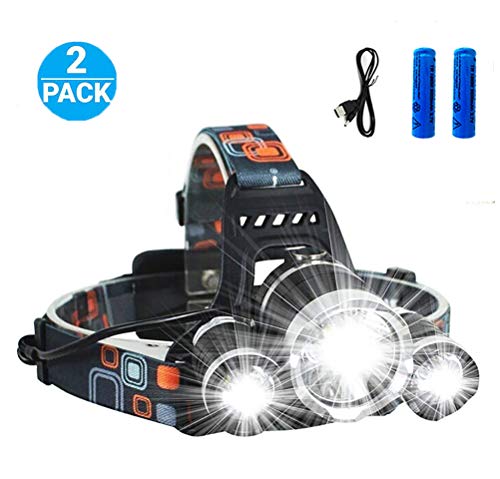 Book Cover Led Headlamp 2 PACKS 12000 Lumens Ultra Bright Headlight Rechargeable 4 Modes Waterproof Flashlight Perfect Hard Hat Light for Outdoor Fishing Camping Hunting