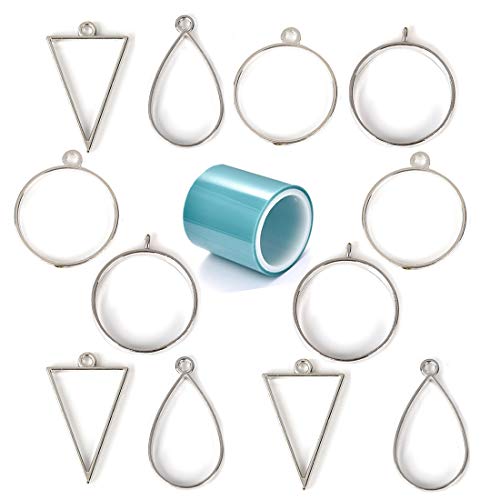 Book Cover DROLE 40Pcs Blank Resin Pendants with Tape for Resin Making Antique Silver Open Bezels for Jewelry Making