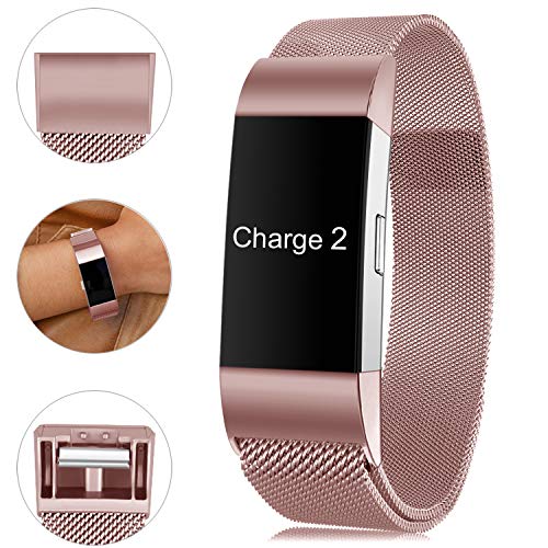 Book Cover Find-MyWay Compatible with Fitbit Charge 2 Band,Charge 2 Accessories Stainless Steel Bracelet Women Men Wristbands Strap Rose Gold Silver Compatible for Charge 2 Fitness Tracker
