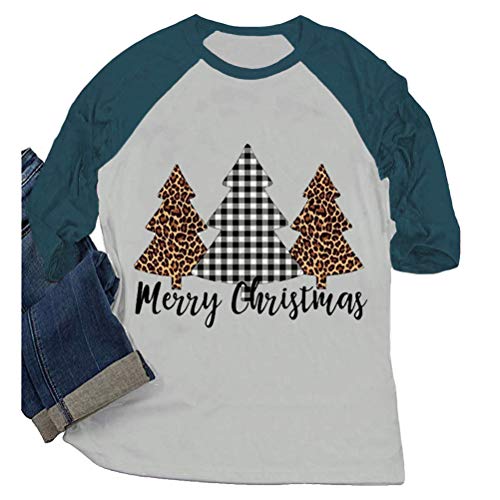 Book Cover YourTops Women Merry Christmas Blouse Christmas Tree Raglan Shirt - Grey - X-Large
