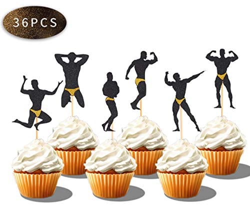 Book Cover 36 PCS Male Dancers Strippers Beefcake Cupcake Toppers,Bachelorette Cupcake Toppers Picks, Hen Party Decoration Supplies