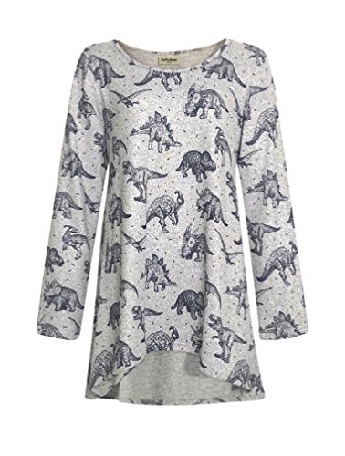 Book Cover Tunic Tops for Women from LaVieLente Stretchy Jersey Fabric High-Low Design & Oversized Fit w/Unique Dinosaur Pattern & More