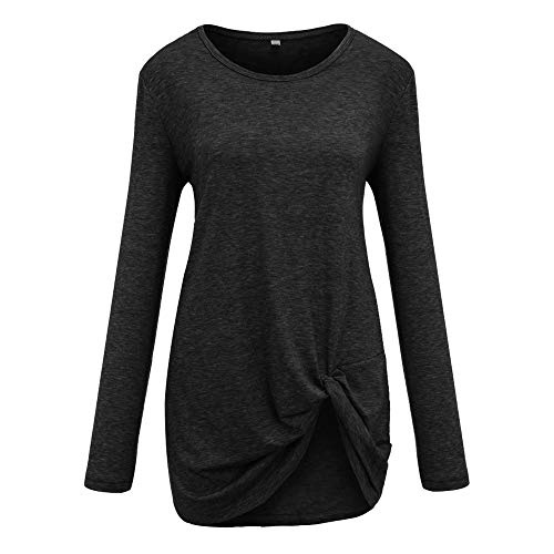 Book Cover Aimik 2020 Women Casual Solid Crewneck Loose T-Shirt Long Sleeve Autumn Twisted Tops Blouse Tunic Sweatershirts - Multicoloured - XX-Large Black