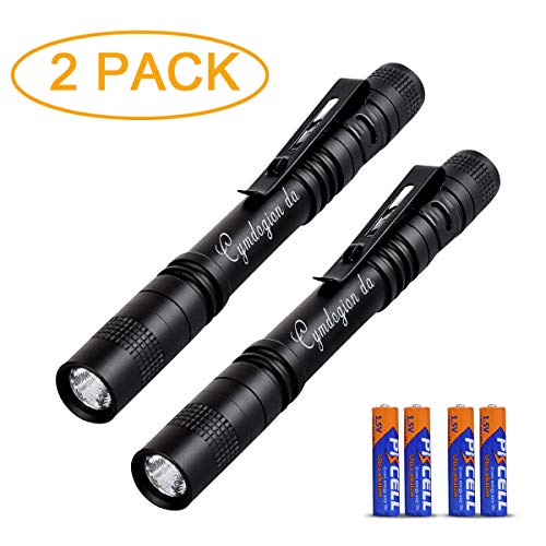 Book Cover Pen Flashlight - 3 Modes Mini LED Flashlight, Bright Battery-Powered Pen Light with Pocket Clip for Camping and Biking, Indoor and Outdoor, Durable and Waterproof, Black (2 pack)