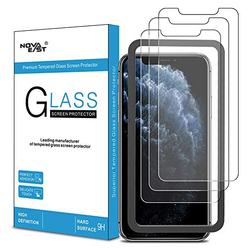 Book Cover Novaeast Tempered Glass Screen Protector for iPhone 11 Pro,iPhone X and iPhone Xs Screen Protector 5.8- Inch with Easy Install Frame, 3-Pack