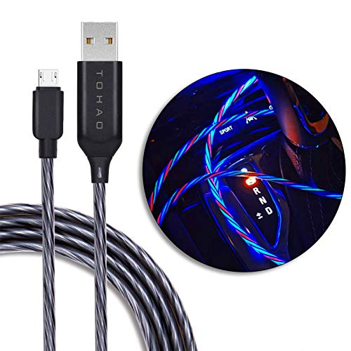 Book Cover KEEPXYZ Micro USB Cable Android Charger, 6ft LED Color Changing Flowing Light UP Sync and Fast Charging Cord for Samsung Galaxy S7/S6/J7, LG, HTC, Sony, Moto, Kindle, PS4 and More