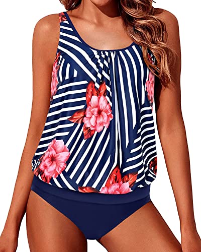 Book Cover Yonique Two Piece Blouson Tankini Swimsuits for Women Modest Bathing Suits Loose Fit Swimwear