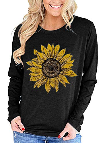 Book Cover Pfvkeree Crewneck Long Sleeve Sunflower Tee Shirt Cute Funny Graphic Tshirts Cotton Top for Women