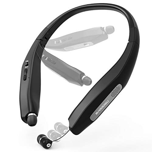Book Cover BRDOOGU Wireless Stereo Bluetooth Headphones, Bluetooth 5.0 Retractable Earbuds Neckband Foldable Headset, 36 Hour Playtime,CVC6.0 Noise Cancelling Mic (Black)