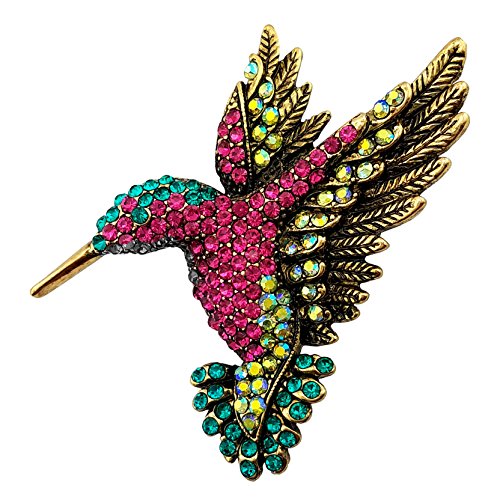Book Cover SELOVO Antique Tone Bird Hummingbird Multi Color Austrian Crystal Pin Brooch Jewelry