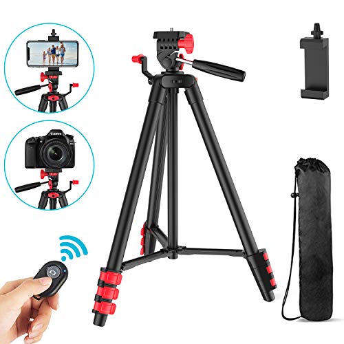 Book Cover Phone Tripod,50''Camera Tripod Portable Aluminum Lightweight,Cell Phone Tripod with Carrying Bag,Rotating Moun and Wireless Bluetooth Remote for iPhone 8/X/Xr,Samsung 9,Huawei,Google&More Smartphone.