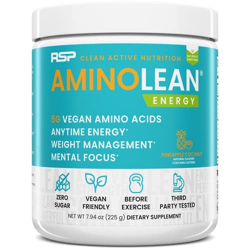 Book Cover RSP Vegan AminoLean – All-in-One Natural Pre Workout, Amino Energy, Weight Management with Vegan BCAAs, Complete Vegan Preworkout Powder, Pineapple Coconut