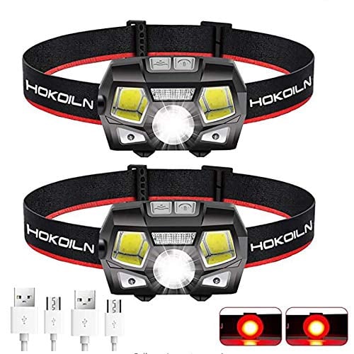 Book Cover HOKOILN Rechargeable Headlamp, 2 Pack 500 Lumens COB Enhanced Headlamp Ultra Bright Cree LED Rechargeable Flashlight, Red Light and Motion Sensor, Waterproof, for Camping, Hiking, Outdoors