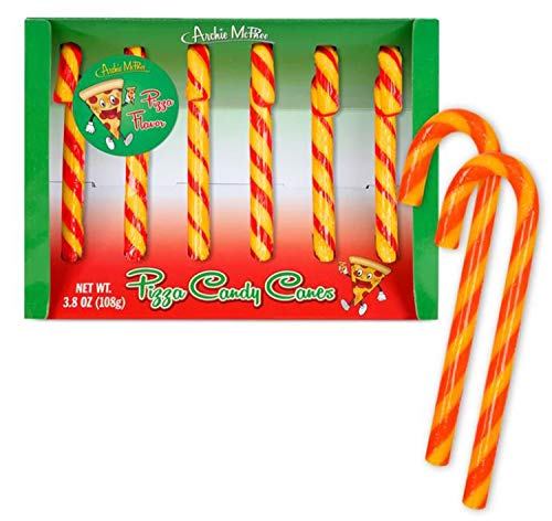 Book Cover Archie Mcphee Pizza Candy Canes 3.8 Oz! Six Pizza-Flavored Candy Canes! Red And Yellow Stripes Colorful Sweets! Tastes Like A Slice Of Pizza! Choose Your Flavor! (Pizza)