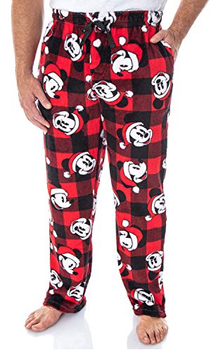 Book Cover Disney Mickey Mouse Men's Plaid Minky Plush Fleece Pajama Pants