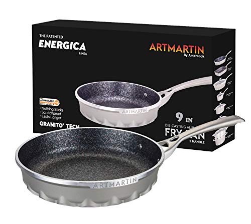 Book Cover ARTMARTIN by Amercook. 9in Frying Pan with induction bottom. Greblon Non-Stick Ceramic Coated Die-Cast Aluminum