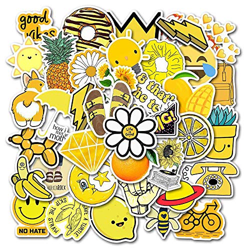 Book Cover Vsco Yellow Cute Stickers for Hydro Flask[50pcs] Mini Ins Vinyl Sticker for Water Bottles Laptop Phone Case Computer Bike Helmet Car Motorcycle Bumper Luggage Helmet Skateboard Snowboard Gift for Kids