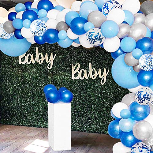 Book Cover 135 Pieces Blue Balloon Garland Arch Kit - White Blue Silver and Blue Confetti Latex Balloons for Baby Shower Wedding Birthday Party Centerpiece Backdrop Background Decoration