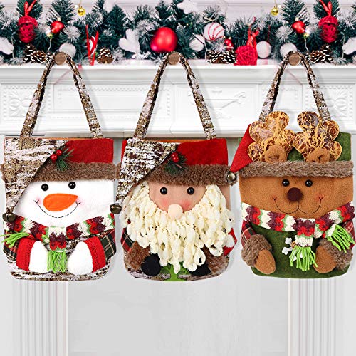 Book Cover 3 pcs Christmas Hanging Decorations Gift Bags, WEST BAY Christmas 3D Hanging Ornament Decor Candy Bags Fireplace Xmas Tree Gifts Wall Snowman Santa Claus Deer